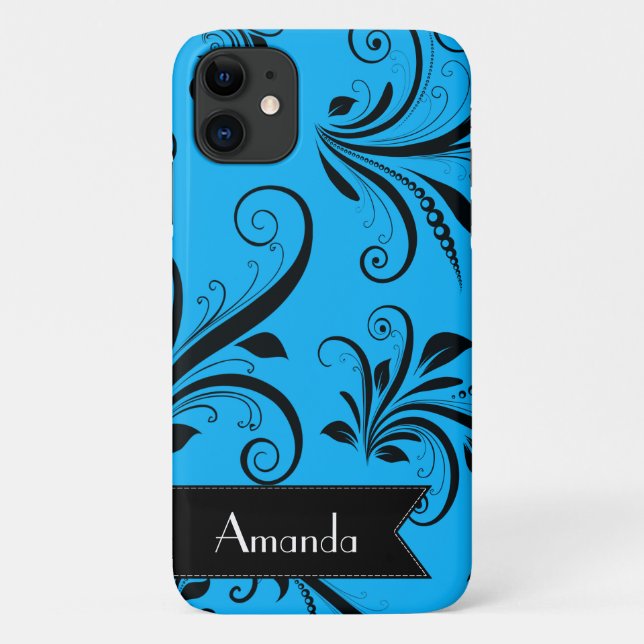 Coques Case-Mate iPhone Motif Damas, Damas Bleu, Votre Nom (Dos)