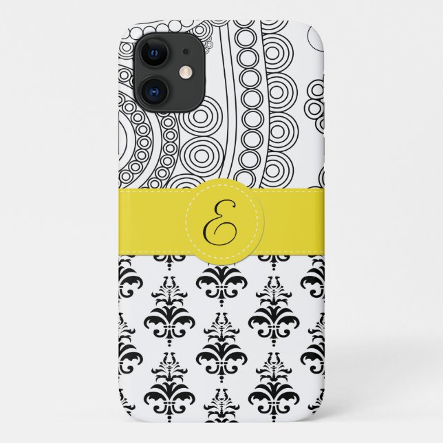 Coques Case-Mate iPhone Motif Damas, Damas noir et blanc, Monogramme (Dos)