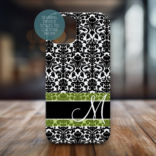 Coques Case-Mate iPhone Motif Damas noir et blanc avec Monogramme (Personalized Phone Case with Monogram)