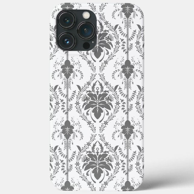 Coques Case-Mate iPhone Motif Damask blanc et gris (Verso)