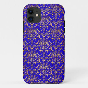 Coques Pour iPhone Motif damassé fantaisie bleu clair et or