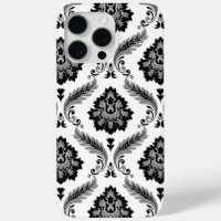 Motif Damassé Rococo Gris Noir Blanc