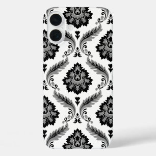 Coques iPhone 16 Plus Motif Damassé Rococo Gris Noir Blanc