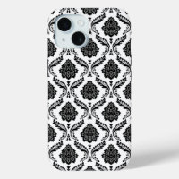 Motif Damassé Rococo Noir sur Blanc