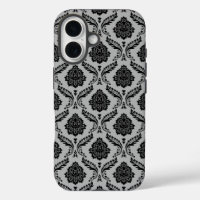 Motif Damassé Rococo Noir sur Gris