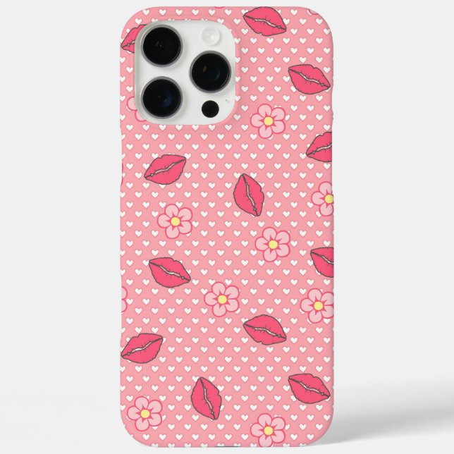 Coques Case-Mate iPhone Motif d'amour rose avec lèvres et fleurs. (Verso)
