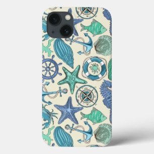iPhone 13 Case Motif d'animaux marins Turquoises