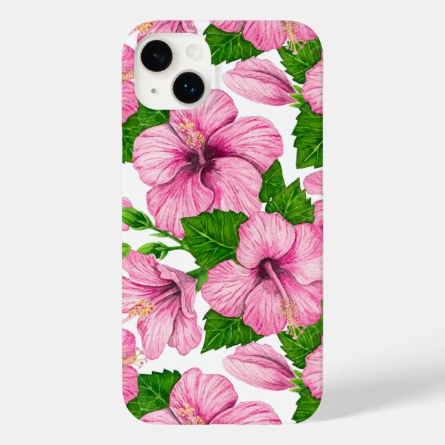 Coques Case-Mate iPhone Motif d'aquarelle d'hibiscus rose (Verso)