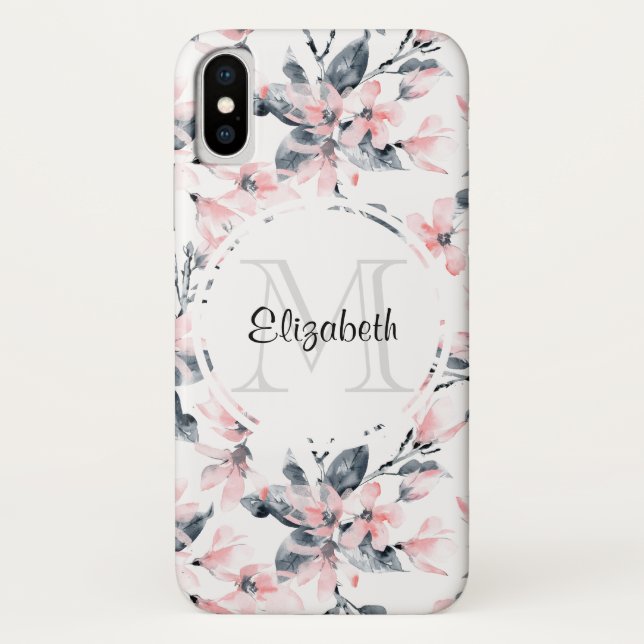 Coques Case-Mate iPhone Motif d'aquarelle rose et gris (Dos)