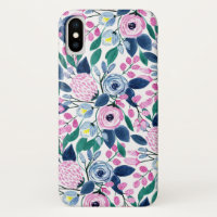 Motif d'aquarelle Sweet Rose Navy Flowers