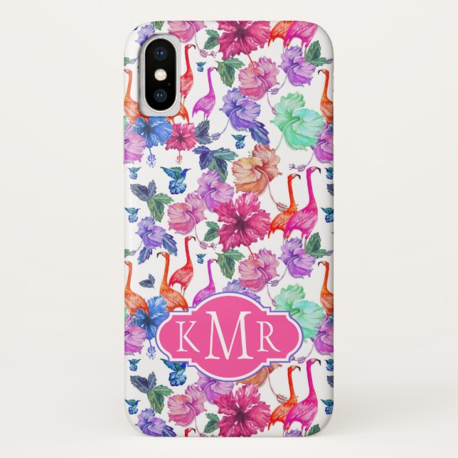Coques Case-Mate iPhone Motif d'aquarelle tropicale| Monogramme (Dos)