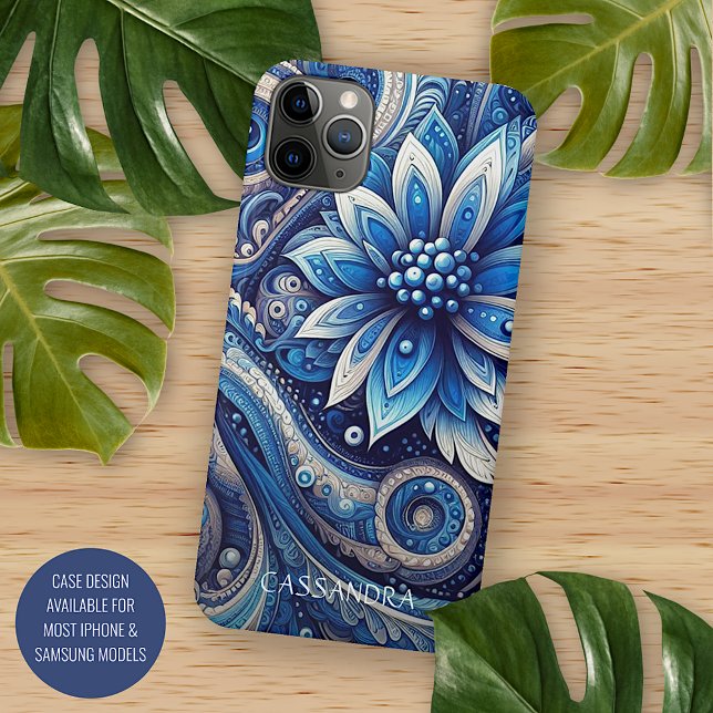 Coques Case-Mate iPhone Motif d'art bleu marine bleu marine noir marguerit (Créateur téléchargé)
