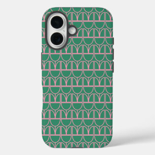 Coque Pour iPhone 16 Motif d'art de la ligne florale verte et rose