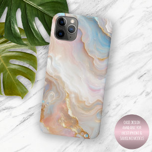 Coque iPhone 15 Pro Max Motif d'art du Marbre blanc d'or bleu rose bleu Aq