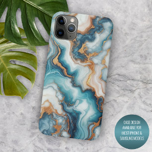 Coque iPhone 15 Pro Max Motif d'art en marbre bleu Turquoise foncé