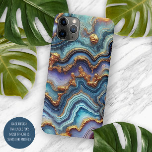 Case-Mate iPhone Case Motif d'art en marbre doré bleu Turquoise foncé