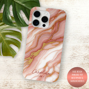 Coque iPhone 15 Pro Max Motif d'art en marbre rose rose pâle personnalisé