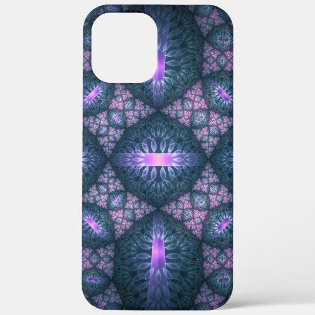Coques Case-Mate iPhone motif d'art fractal 3D Turquoise violet rose (Verso)