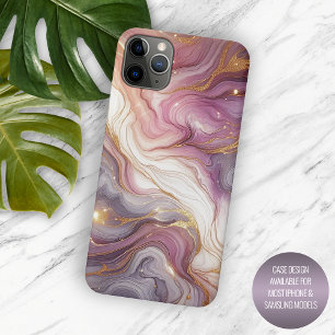 Coque iPhone 15 Pro Max Motif d'art Marbre blanc rose foncé violet or