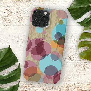 Coque iPhone 15 Pro Max Motif D'Art Pois Coloré Sur Faux Wood Grain