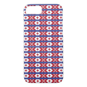 Coque Case-Mate Pour iPhone Motif d'art populaire tribal rouge, bleu et blanc