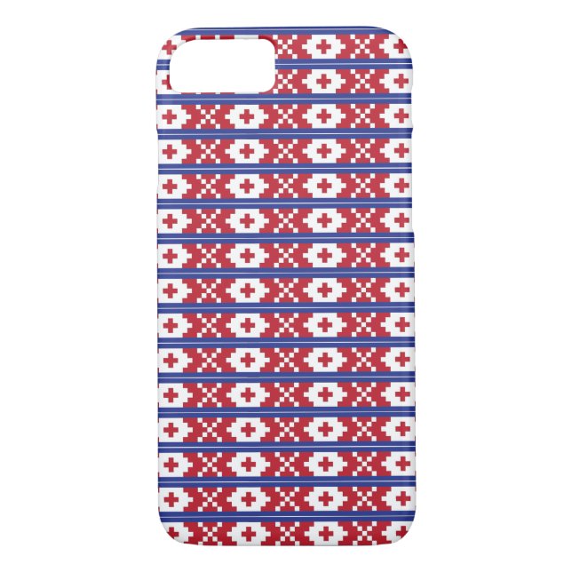 Coques Case-Mate iPhone Motif d'art populaire tribal rouge, bleu et blanc (Dos)