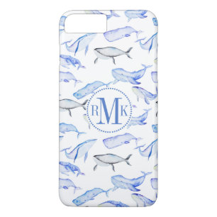 Coque iPhone 8 Plus/7 Plus Motif de baleine bleue d'aquarelle