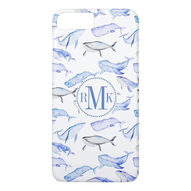 Coques Case-Mate iPhone Motif de baleine bleue d'aquarelle (Dos)