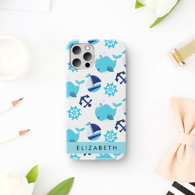 Coques Case-Mate iPhone Motif De Baleines, Baleines Bleues, Votre Nom (Créateur téléchargé)