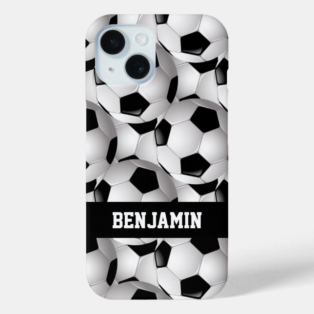 Coques Case-Mate iPhone Motif de balle de football personnalisé noir blanc (Verso)