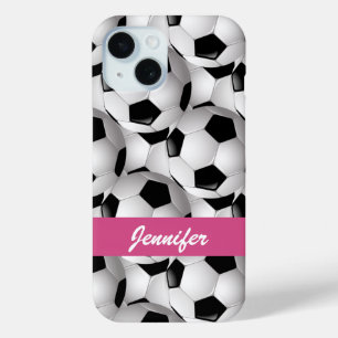 Coque Pour iPhone 15 Motif de balle de football personnalisé rose