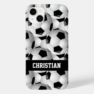 Coque Pour iPhone 14 Plus Motif de balle de soccer personnalisé noir blanc