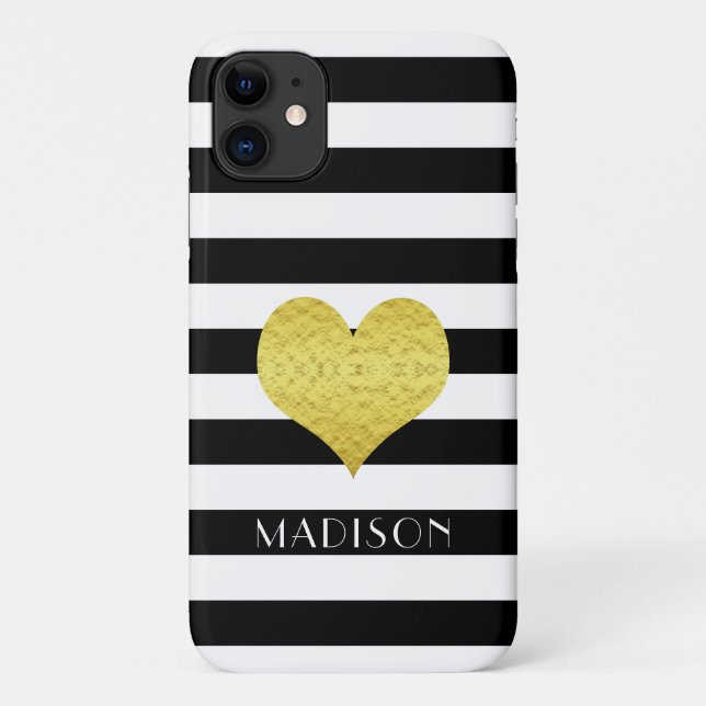 Coques Case-Mate iPhone Motif de bande blanche noire personnalisé (Dos)