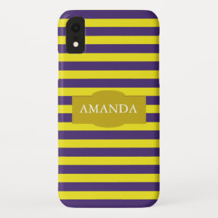Coque Pour iPhone XR Motif de bande monogramme jaune et violet