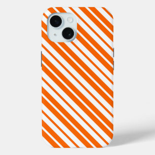 Coque Pour iPhone 15 Motif de bandes verticales blanches orange