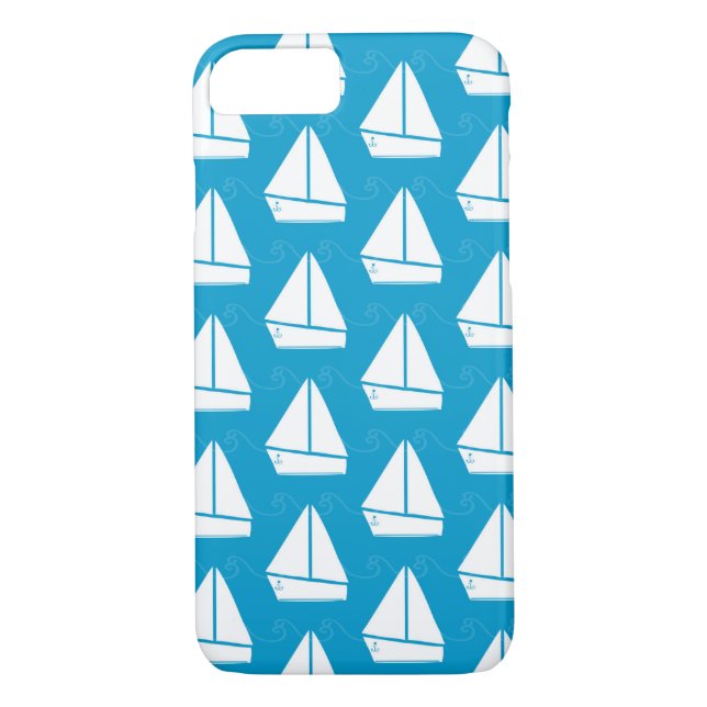 Coques Case-Mate iPhone Motif de bateau à voile bleu clair (Dos)