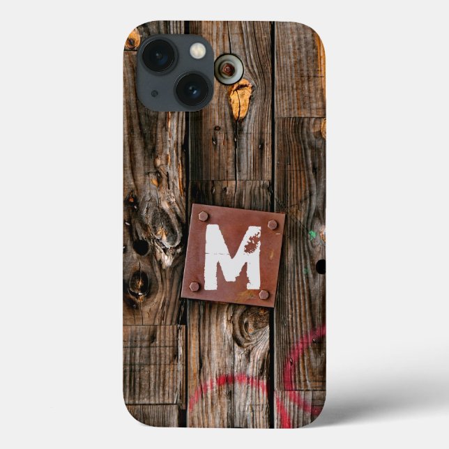 Coques Case-Mate iPhone Motif de bois rustique industriel monogramme (Verso)