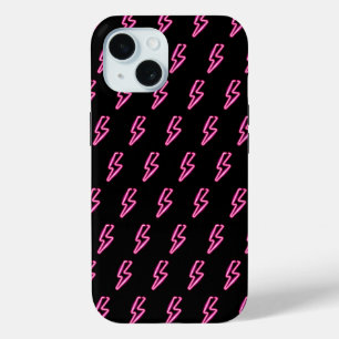 Coque Pour iPhone 15 Motif de boulon à éclair de néon rose