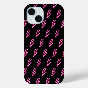 Coque Pour iPhone 15 Motif de boulon à éclair de néon rose