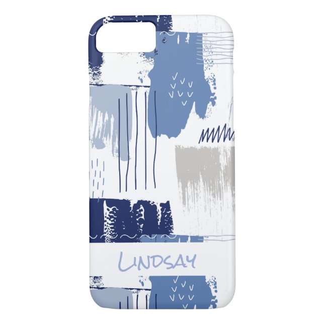 Coques Case-Mate iPhone Motif de brosse Abstrait bleu personnalisé (Dos)