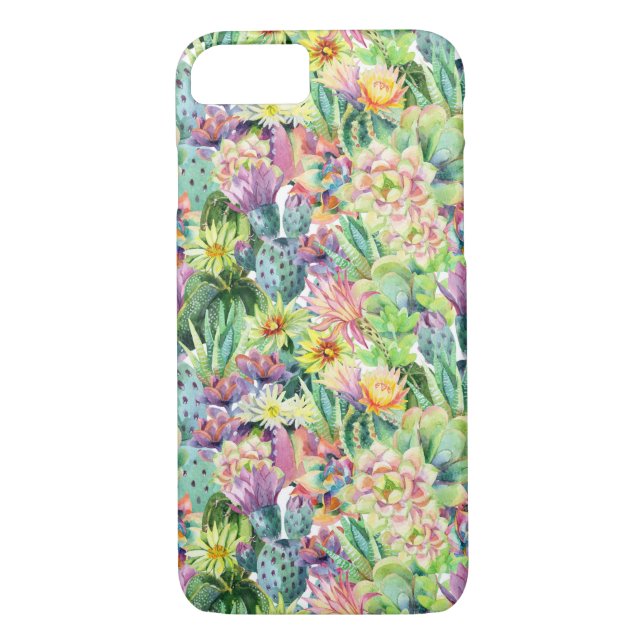 Coques Case-Mate iPhone Motif de cactus d'aquarelle en fleurs exotiques (Dos)