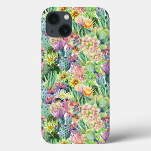 iPhone 13 Coque Motif de cactus d'aquarelle en fleurs exotiques