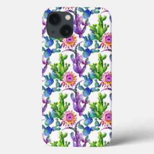 iPhone 13 Case Motif de cactus de fleur sauvage d'aquarelle