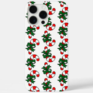 Coques iPhone 16 Pro Max Motif de canne de Noël avec des rubans verts