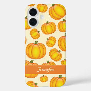 Coque Pour iPhone 16 Motif de caricature orange Citrouille et nom perso
