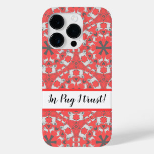 Coque Pour iPhone 14 Pro Motif de Carlin moderne monogrammé sur rouge corai