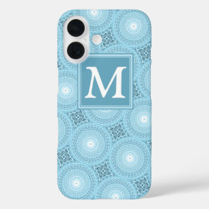 Coque Pour iPhone 16 Motif de cercles bleus d'ange monogramme