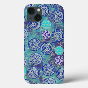 iPhone 13 Case Motif de cercles bleus Tie Dye