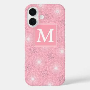 Coques iPhone 16 Motif de cercles roses monogramme