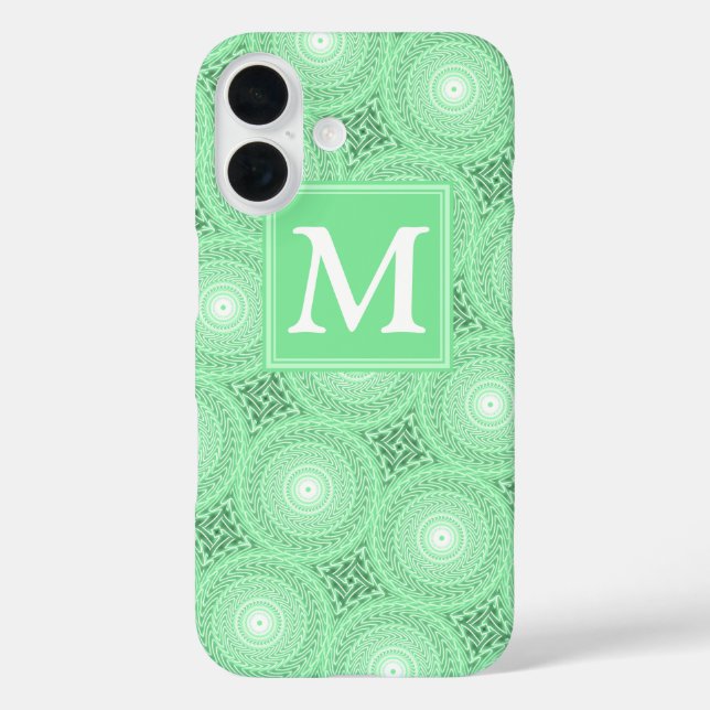 Coques Case-Mate iPhone Motif de cercles vert printemps monogramme (Verso)